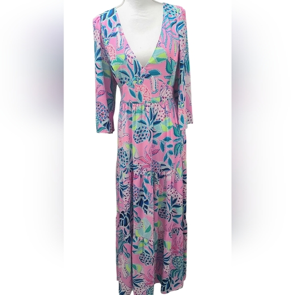LILLY PULITZER Floral Pink and Blue Maxi Dress - Picture 2 of 14